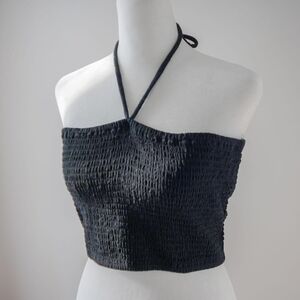 Black Tie Halter Cotton Linen Y2K Crop Indie Boho Festival Women's Tube Top